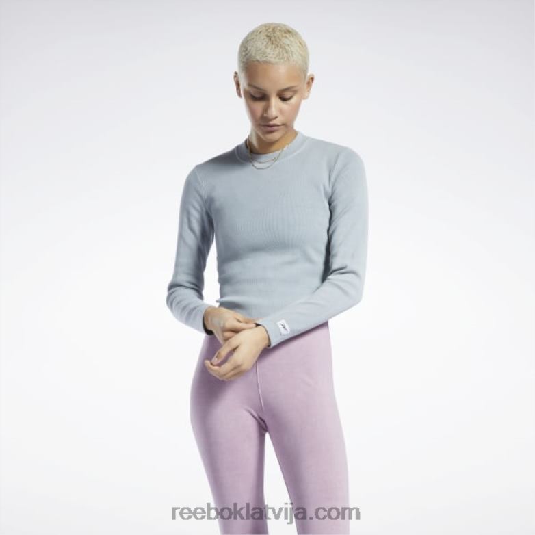 klasisks dabīgas krāsas rievotu krekls ar garām piedurknēm sievietes 0T464619 Reebok tīri pelēks 3