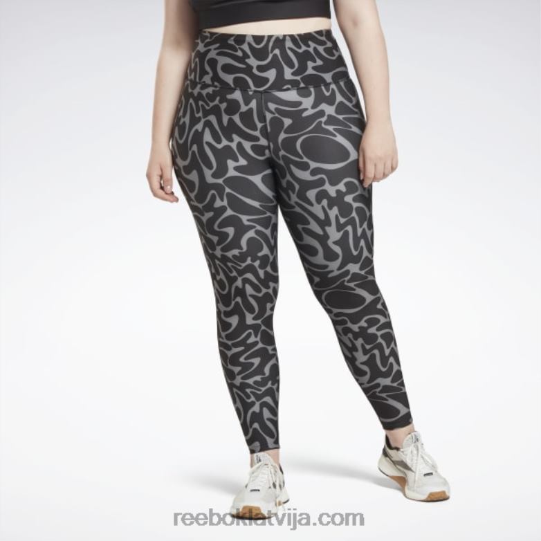 treniņam gatavi apdrukāti legingi (plus izmēra) sievietes 0T464551 Reebok melns