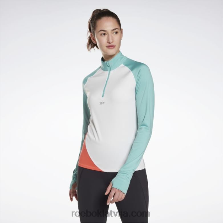 skriešanas sporta krekls ar ceturtdaļrāvējslēdzēju sievietes 0T464702 Reebok balts