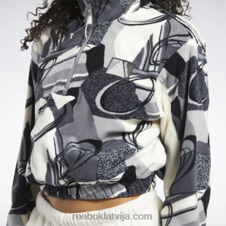 klasiska ziemas apdruka sporta krekls ar pusrāvējslēdzēju sievietes 0T464848 Reebok tīri pelēks 5