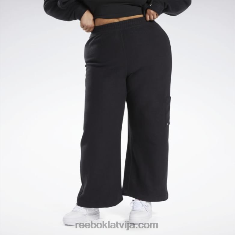 klasiskas reversās flīsa platas bikses (plus izmērs) sievietes 0T464730 Reebok melns