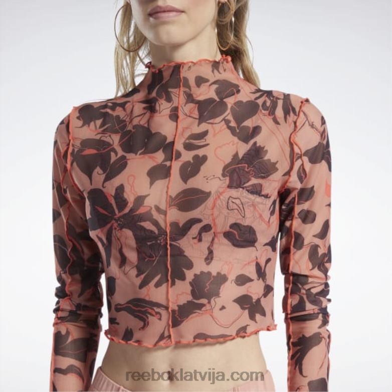 klasiski plaukstošs ziedu apdrukas tīklveida krekls ar garām piedurknēm sievietes 0T464706 Reebok kanjona koraļļi