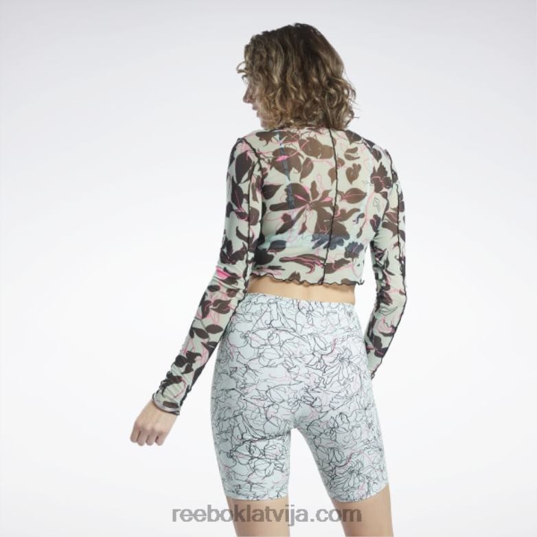 klasiski plaukstošs ziedu apdrukas tīklveida krekls ar garām piedurknēm sievietes 0T464750 Reebok gaišā salvija