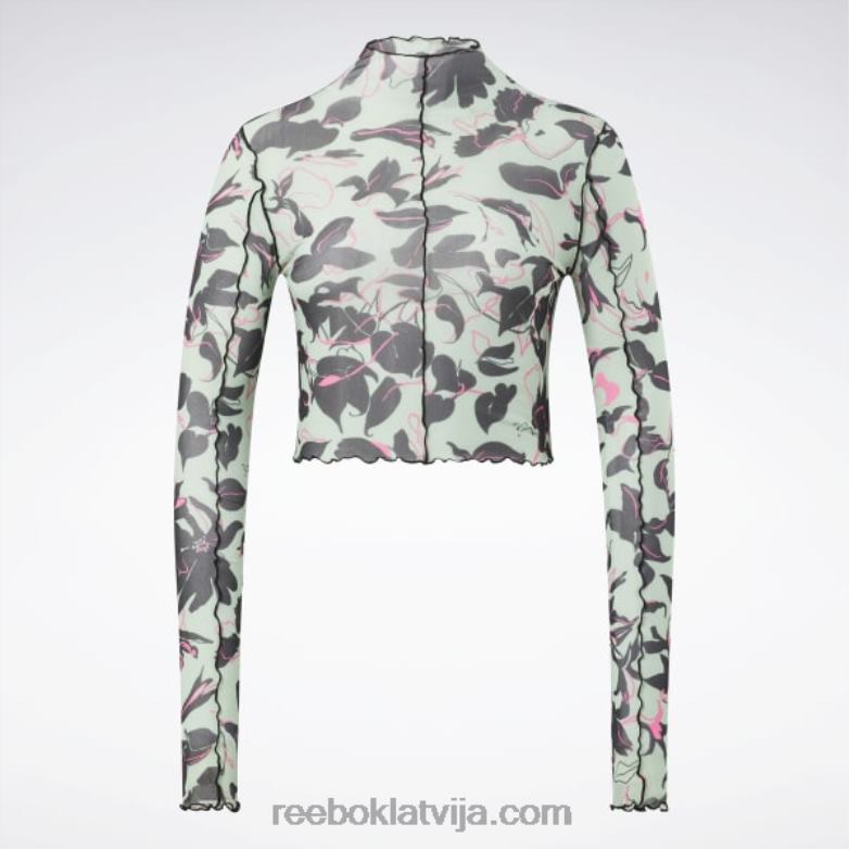 klasiski plaukstošs ziedu apdrukas tīklveida krekls ar garām piedurknēm sievietes 0T464750 Reebok gaišā salvija