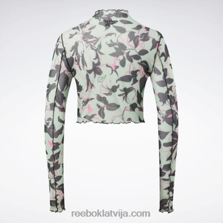 klasiski plaukstošs ziedu apdrukas tīklveida krekls ar garām piedurknēm sievietes 0T464750 Reebok gaišā salvija