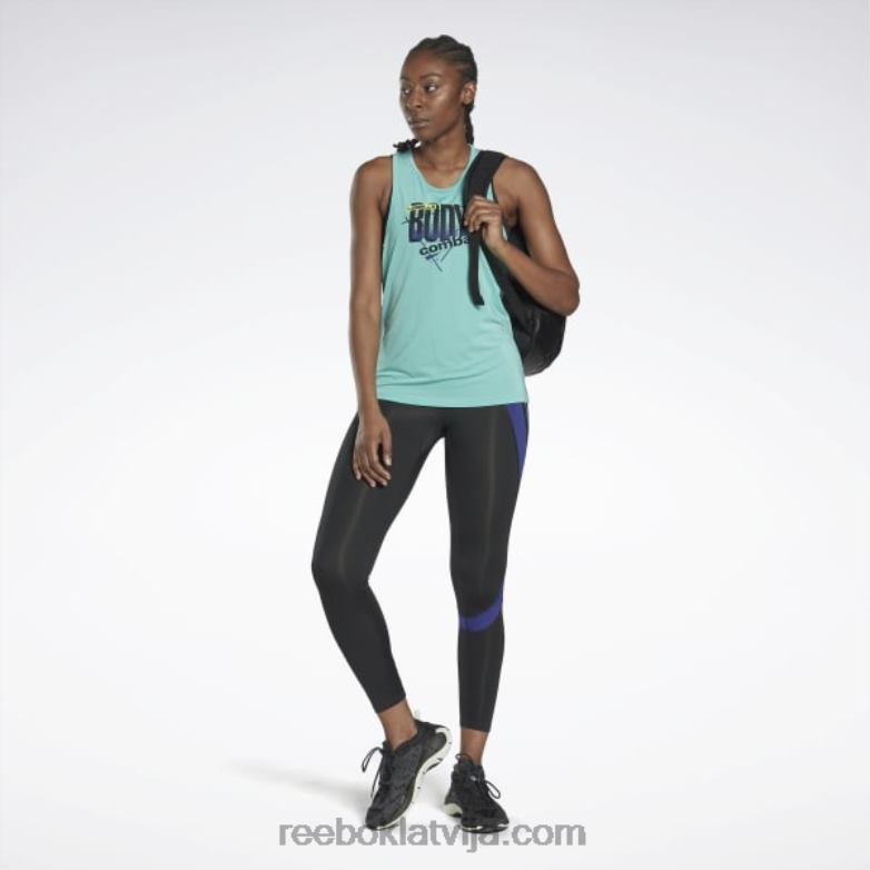 les mills bodycombat Activchill grafiskā tvertnes augšdaļa sievietes 0T464552 Reebok daļēji klasiska zilganzaļa