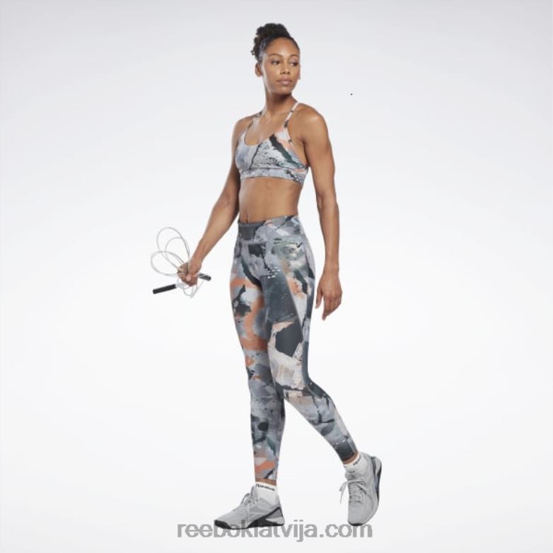lux strappy allover print treknrakstā krūšturis sievietes 0T464508 Reebok tīri pelēks 3