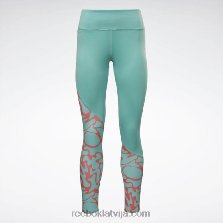 skriešanas apdrukāti legingi sievietes 0T464526 Reebok daļēji klasiska zilganzaļa